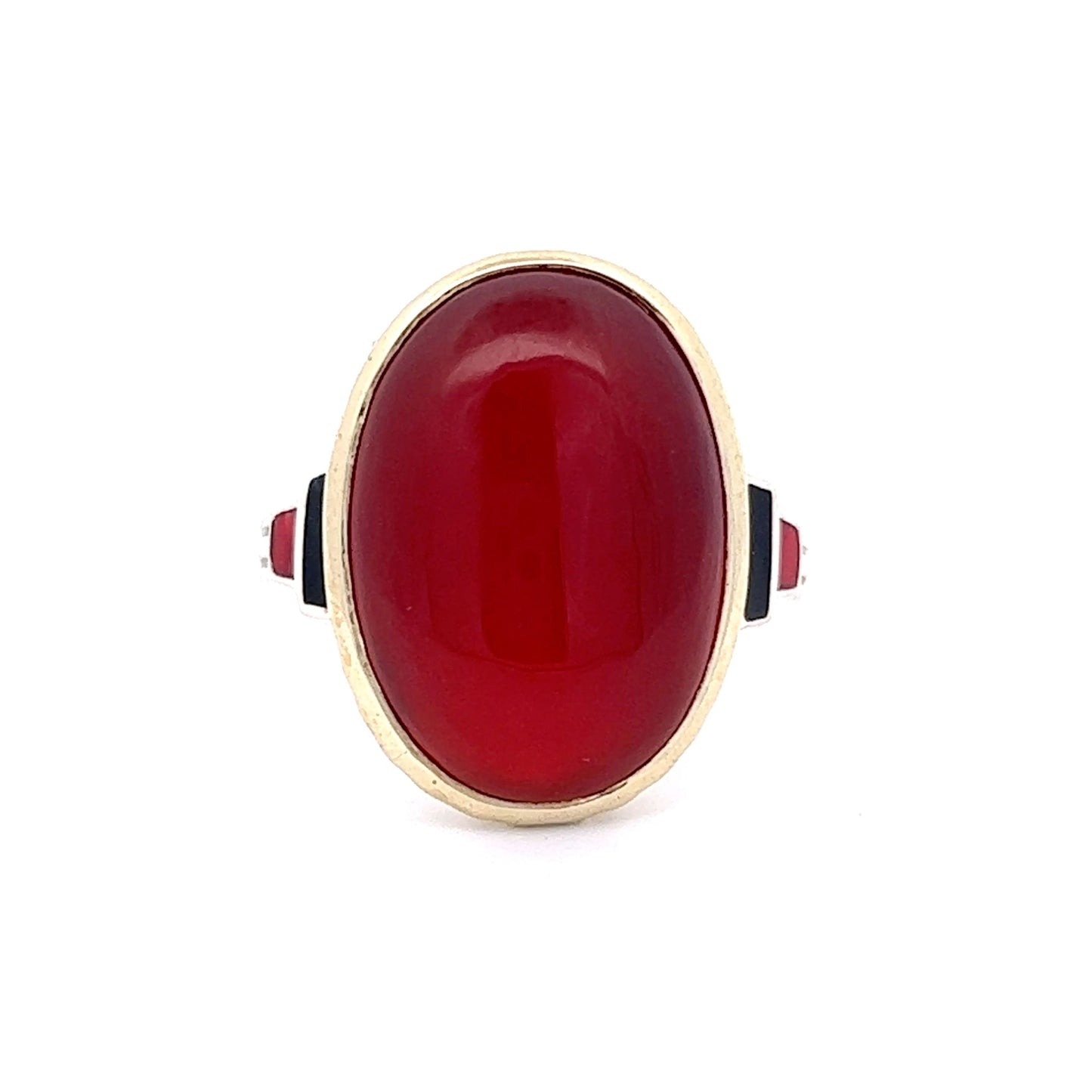 7.04 Mid-Century Red Carnelian Cocktail Ring in 10K Yellow Gold