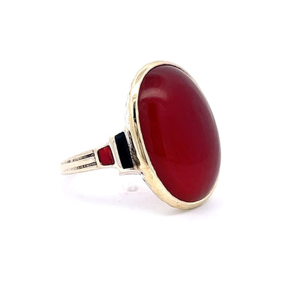 7.04 Mid-Century Red Carnelian Cocktail Ring in 10K Yellow Gold
