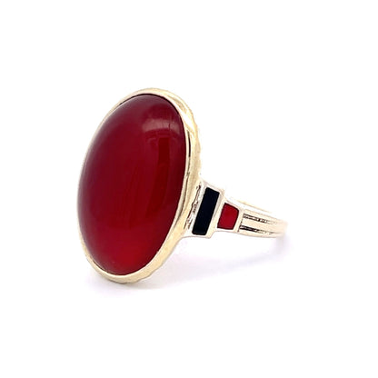 7.04 Mid-Century Red Carnelian Cocktail Ring in 10K Yellow Gold