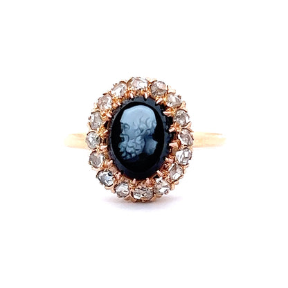 Victorian Onyx Cameo Right Hand Ring in 14k Yellow Gold