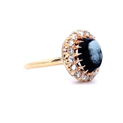 Victorian Onyx Cameo Right Hand Ring in 14k Yellow Gold