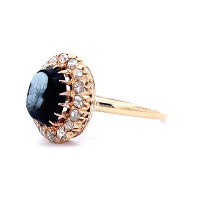 Victorian Onyx Cameo Right Hand Ring in 14k Yellow Gold