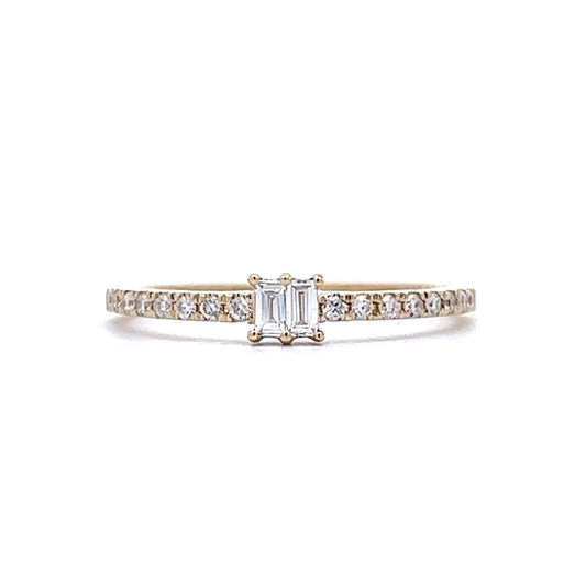 Baguette & Round Brilliant Diamond Stacking Band in 14k Yellow Gold