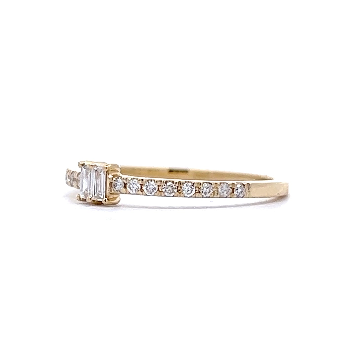 Baguette & Round Brilliant Diamond Stacking Band in 14k Yellow Gold