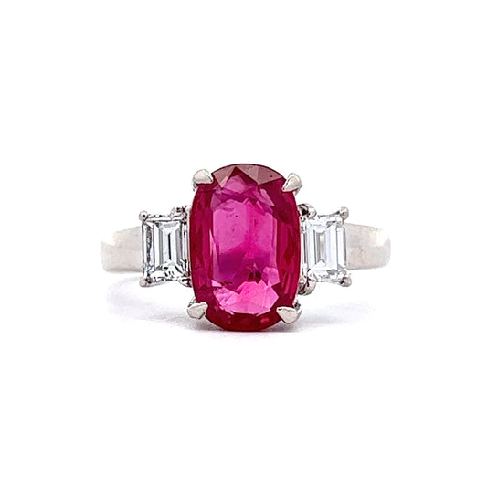 2.78 Oval Cut Ruby & Diamond Accent Engagement Ring in Platinum