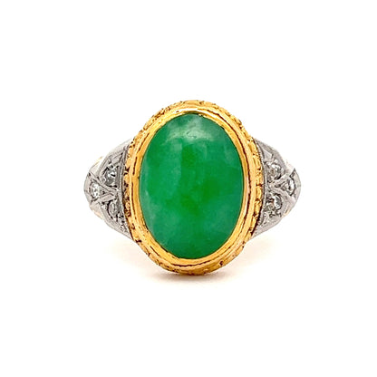 Mid-Century Vintage Jadeite & Diamond Ring in Two Toned 22K & Platinum