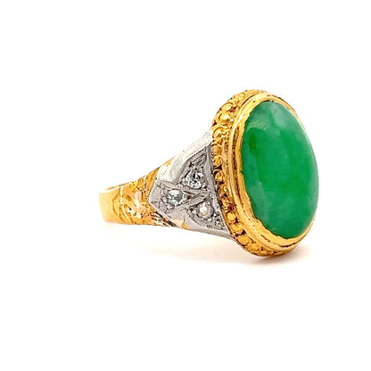 Mid-Century Vintage Jadeite & Diamond Ring in Two Toned 22K & Platinum