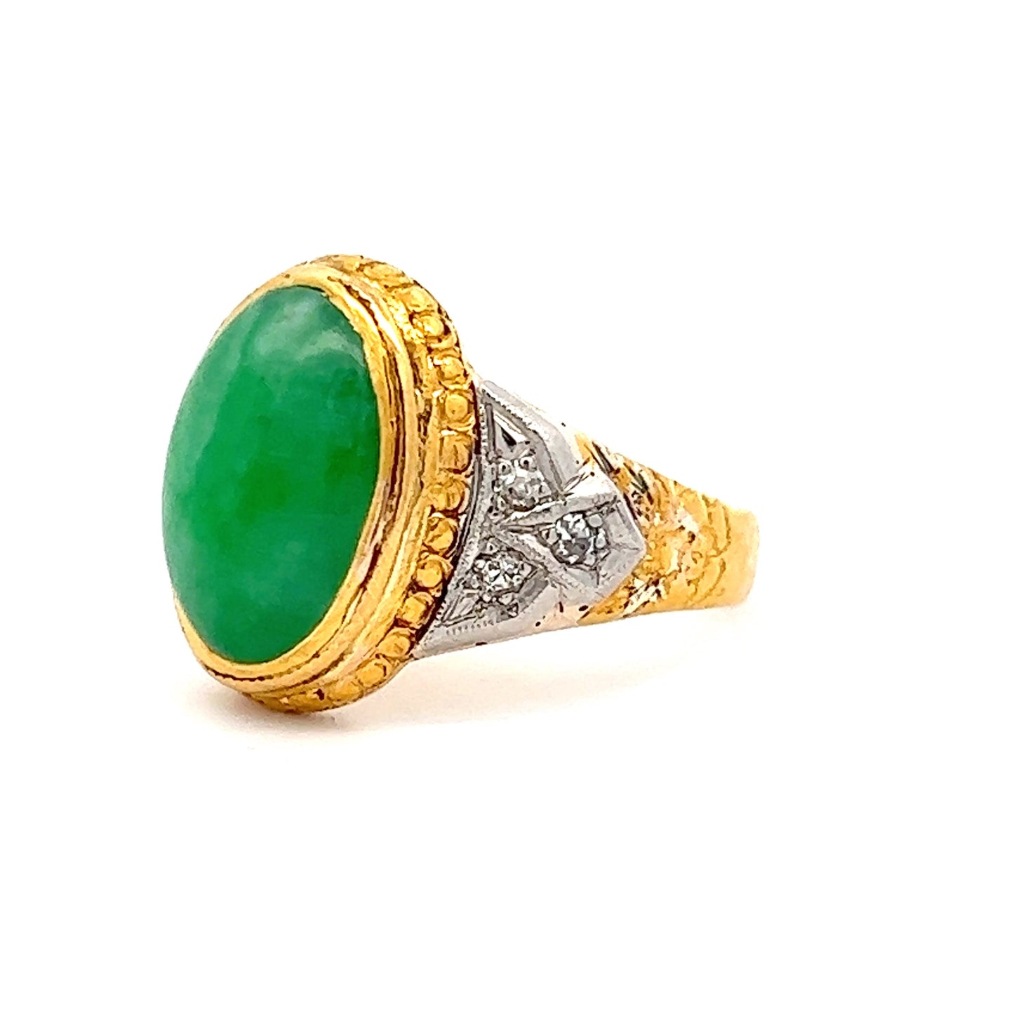 Mid-Century Vintage Jadeite & Diamond Ring in Two Toned 22K & Platinum