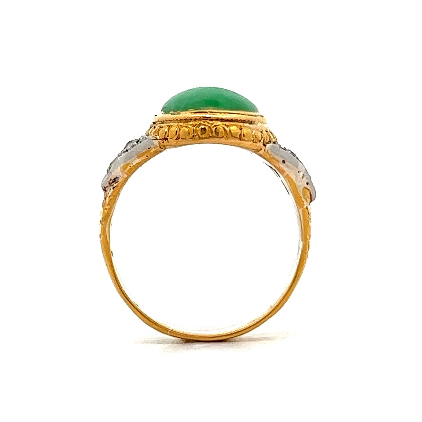 Mid-Century Vintage Jadeite & Diamond Ring in Two Toned 22K & Platinum