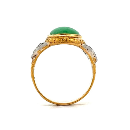 Mid-Century Vintage Jadeite & Diamond Ring in Two Toned 22K & Platinum