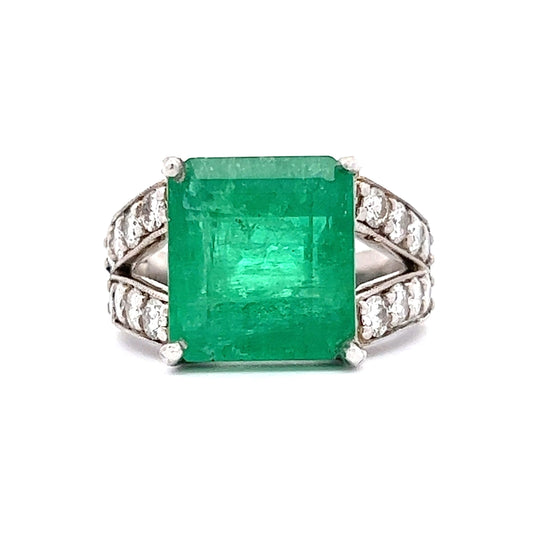 6.78 Green Emerald & Diamond Statement Ring in 14K White Gold