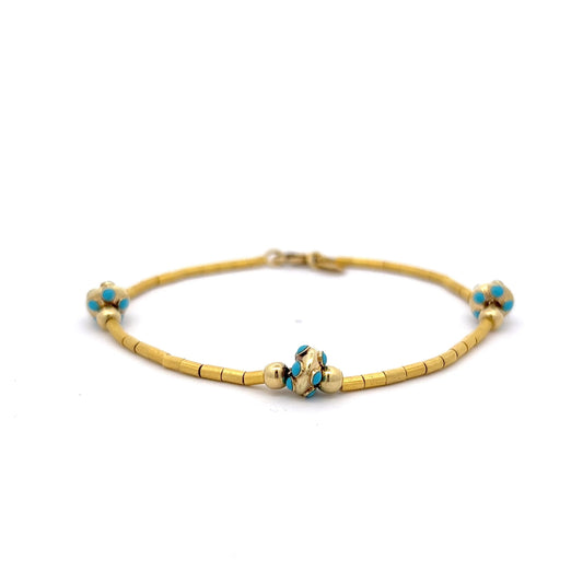 Blue Enamel Link Bracelet in 14k Yellow Gold