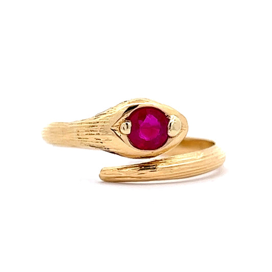 Vintage Mid-Century Ruby Snake Ring in 18k Yellow Gold