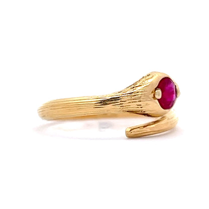 Vintage Mid-Century Ruby Snake Ring in 18k Yellow Gold