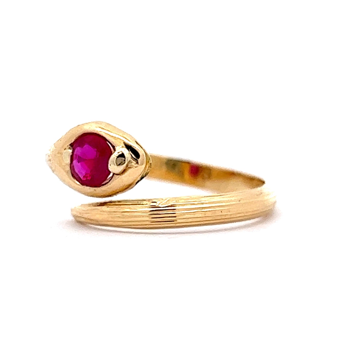 Vintage Mid-Century Ruby Snake Ring in 18k Yellow Gold