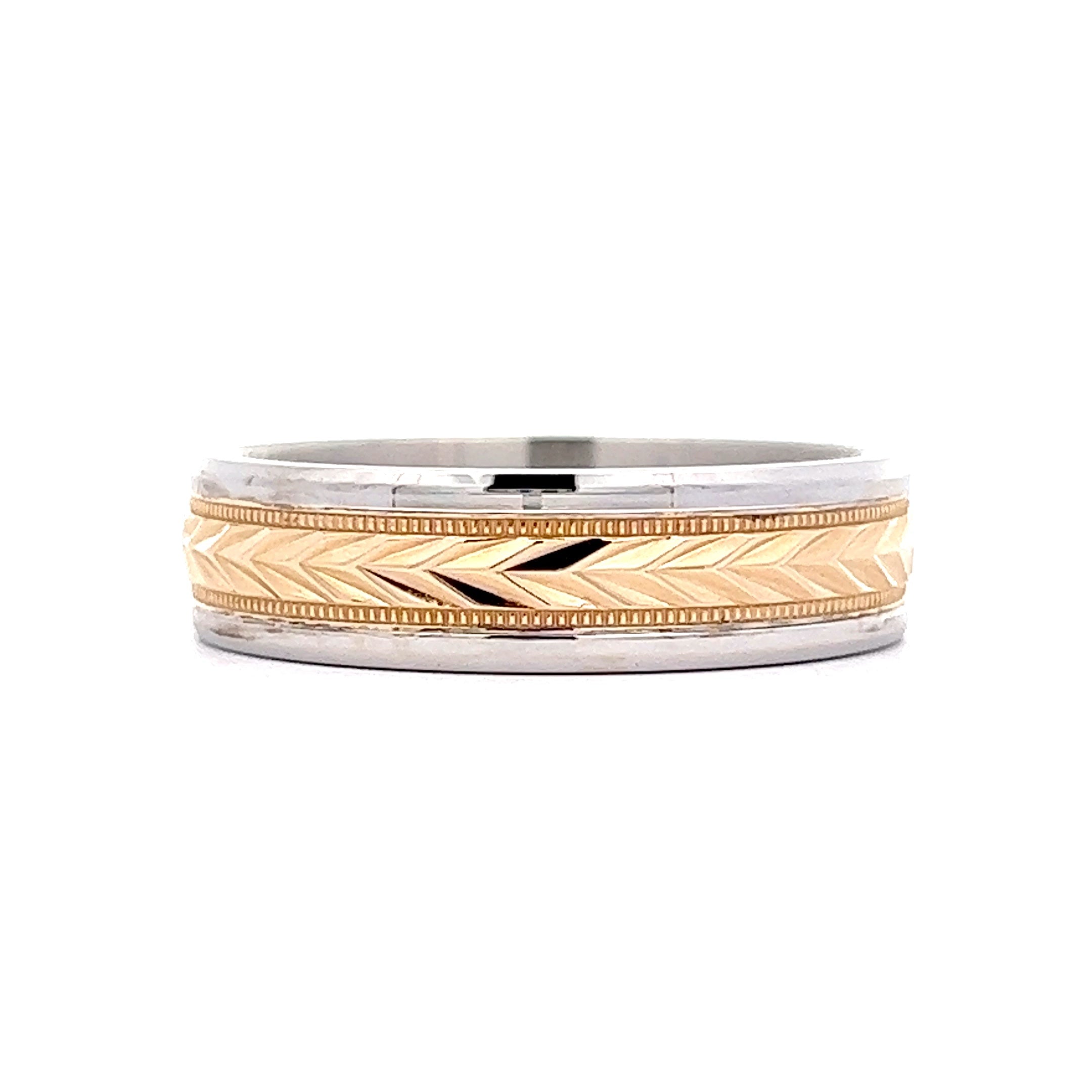 Benchmark Two Tone Rings Benchmark Men's Two-Tone Chevron Pattern Wedding Band in 14k – Filigree ...