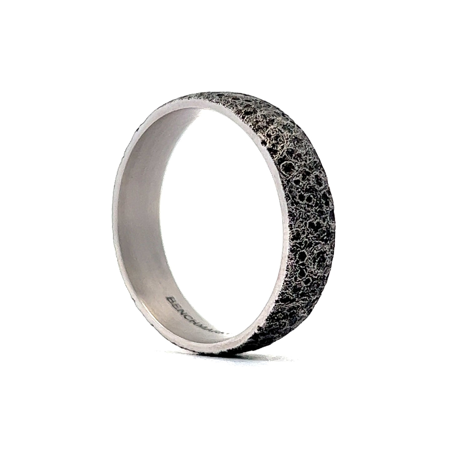 Men's Tantalum Moon Rock Wedding Band in 14k White Gold