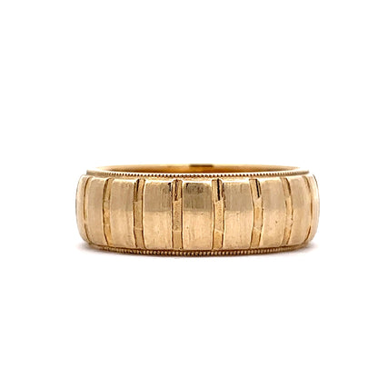 Men's Ridged Wedding Band w/ Milgrain in 14k Yellow Gold