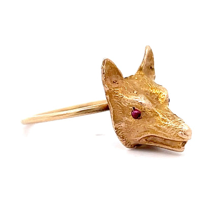 Vintage Victorian Fox Ring w/ Rubies in 14k Yellow Gold