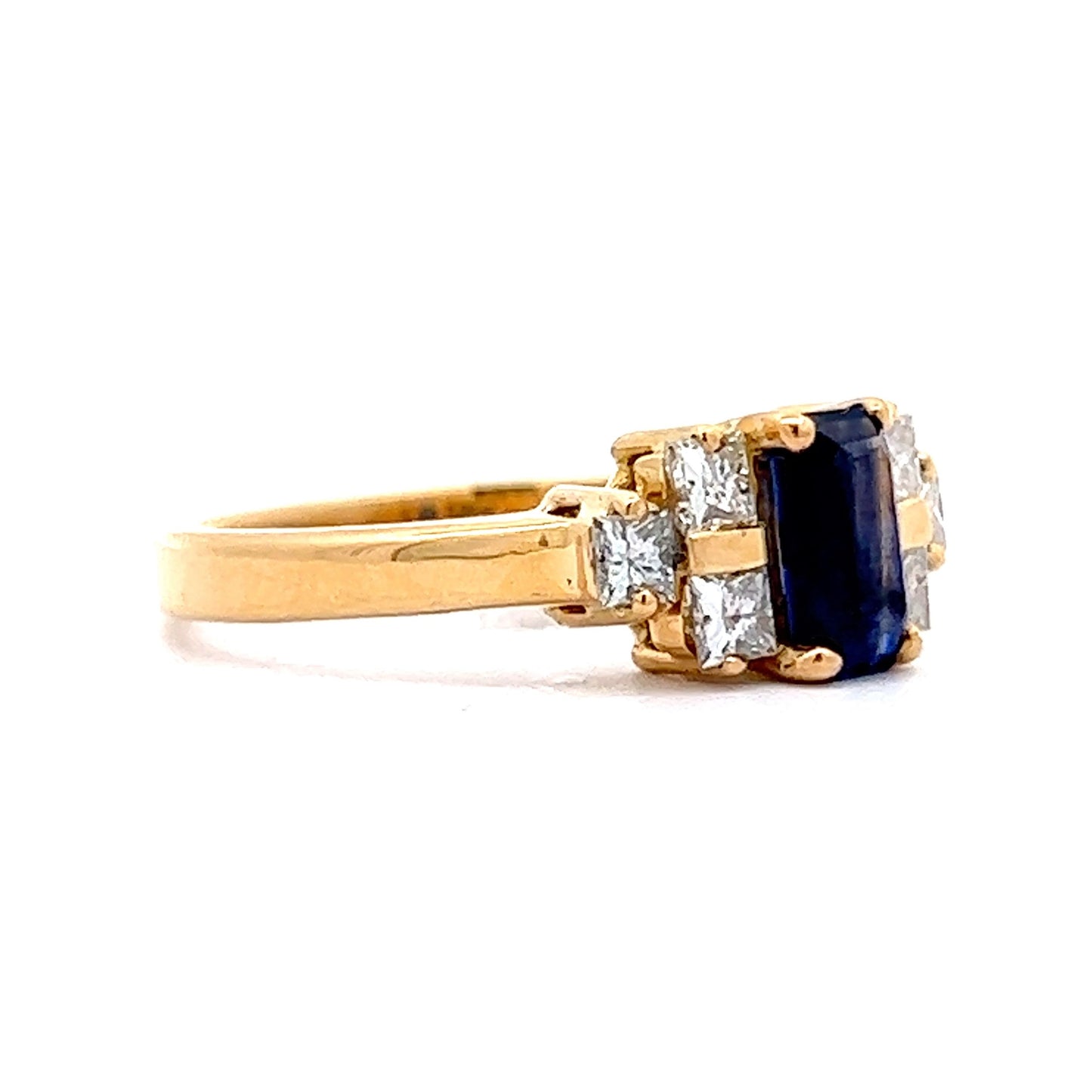 1.00 Emerald Cut Blue Sapphire & Diamond Engagement Ring in 18K