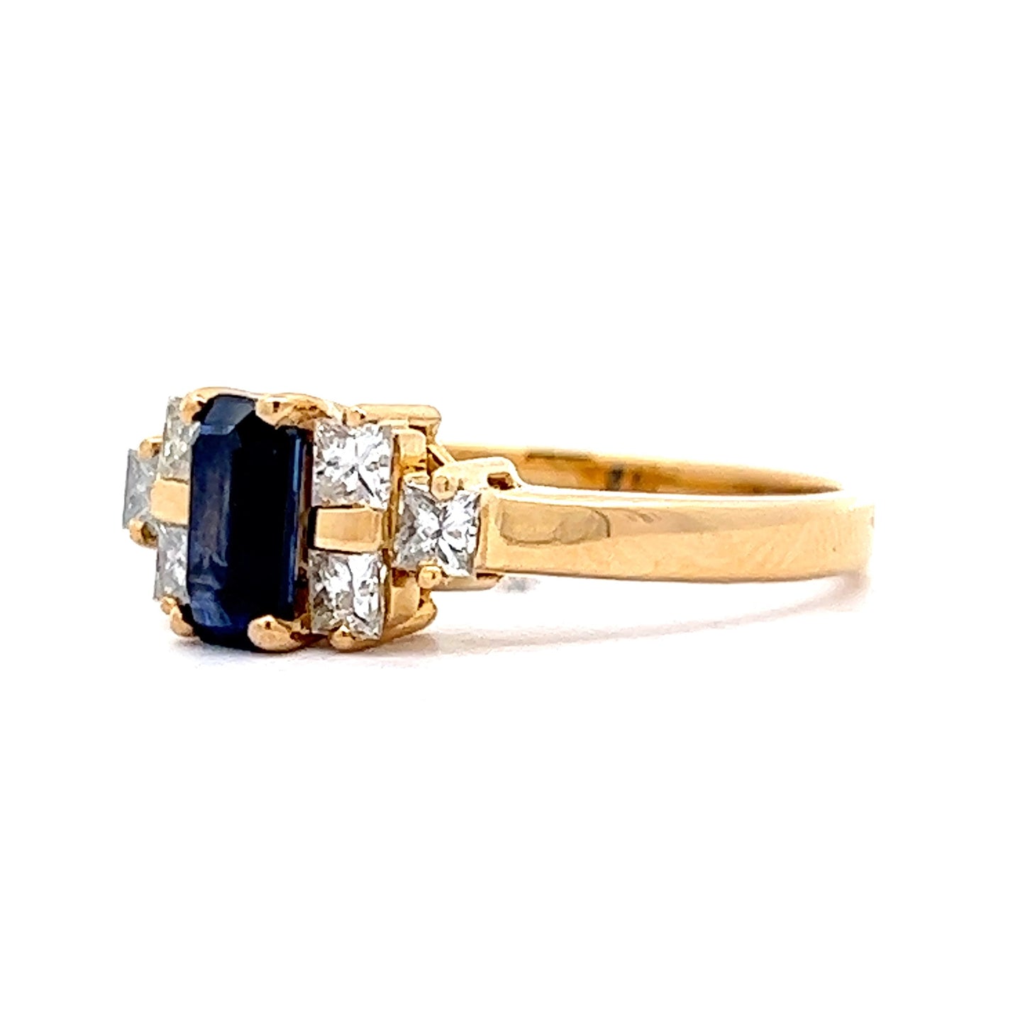 1.00 Emerald Cut Blue Sapphire & Diamond Engagement Ring in 18K