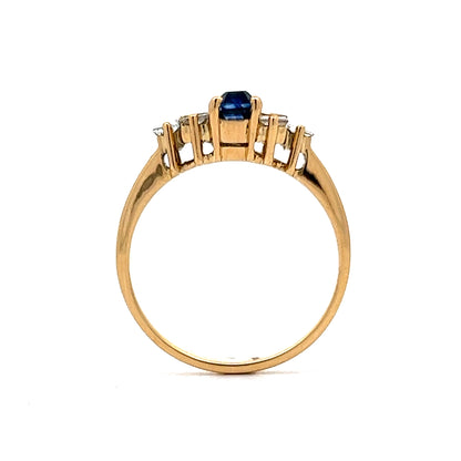 1.00 Emerald Cut Blue Sapphire & Diamond Engagement Ring in 18K