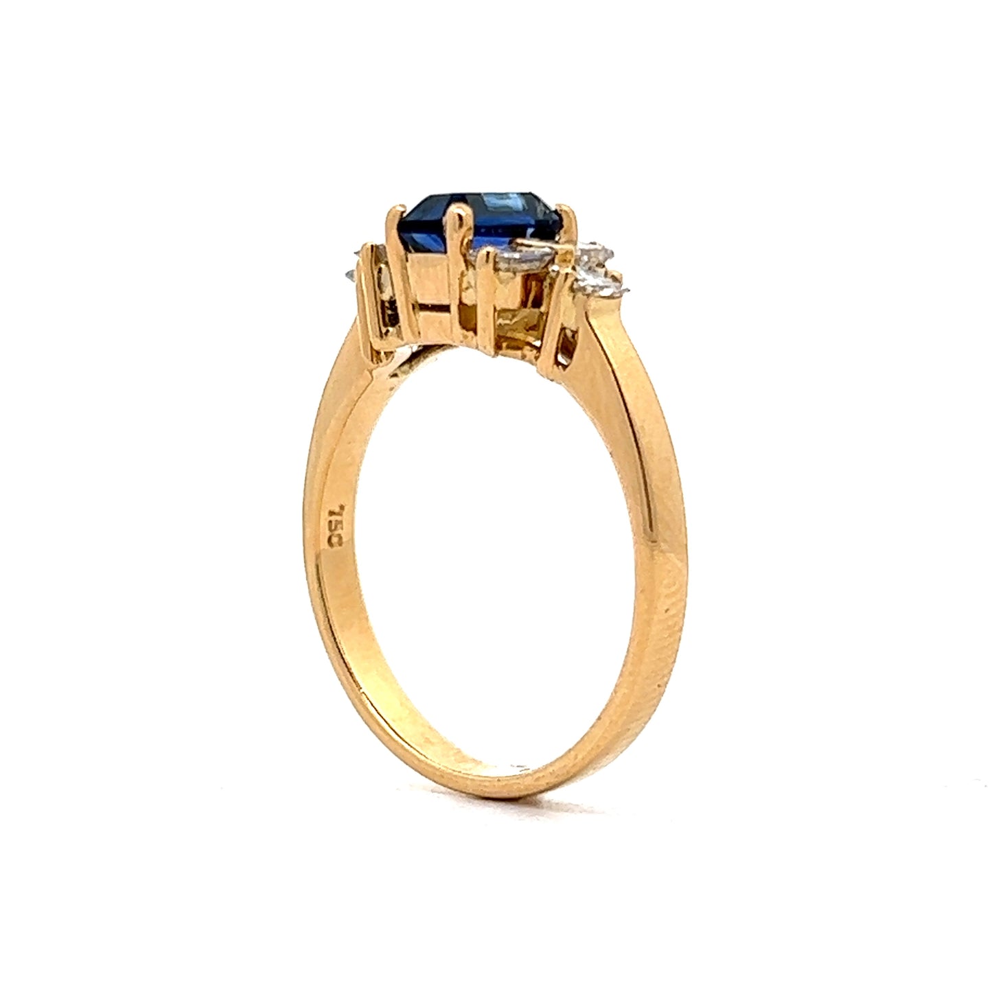 1.00 Emerald Cut Blue Sapphire & Diamond Engagement Ring in 18K