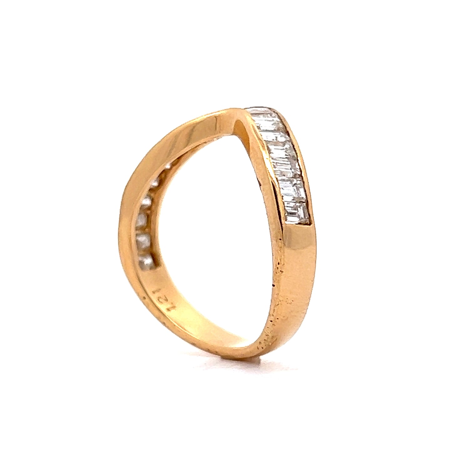 1.08 Baguette Diamond Contoured Wedding Band in 18k Yellow Gold