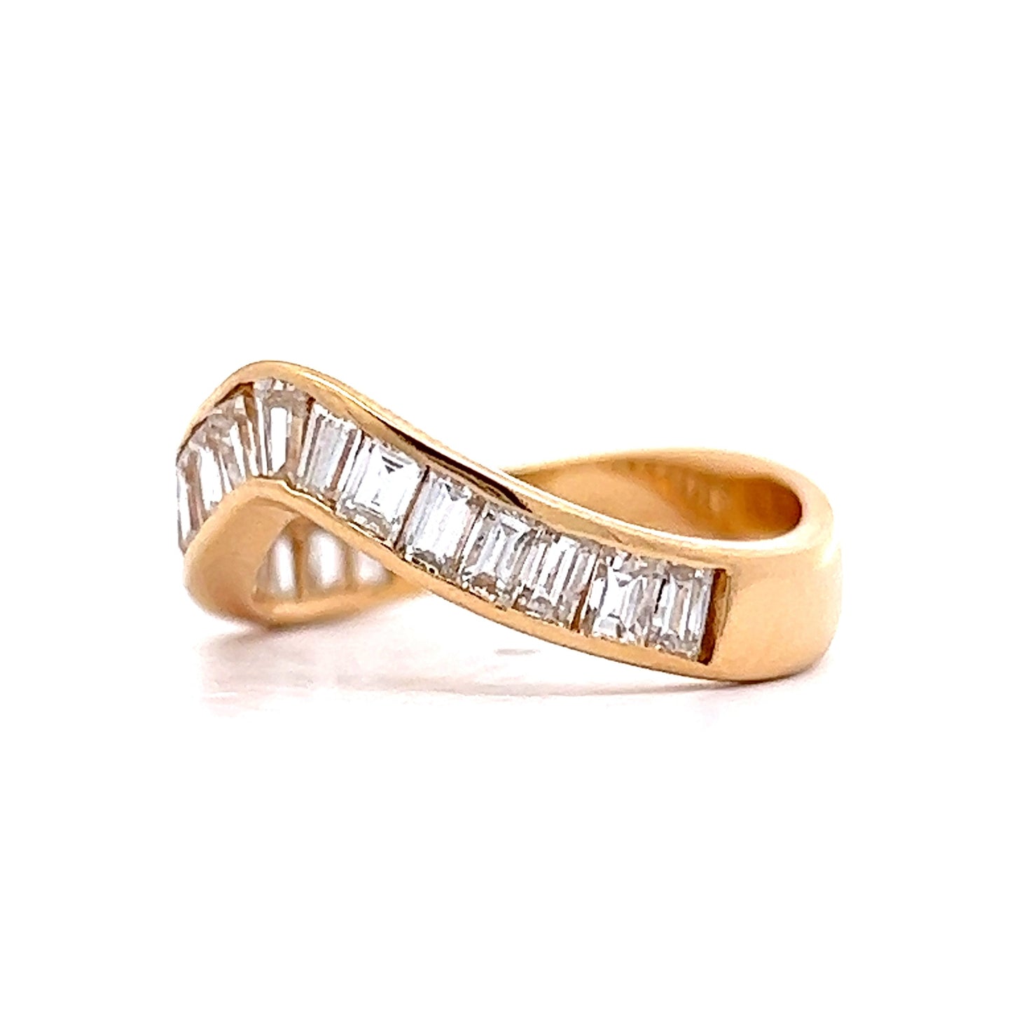 1.08 Baguette Diamond Contoured Wedding Band in 18k Yellow Gold