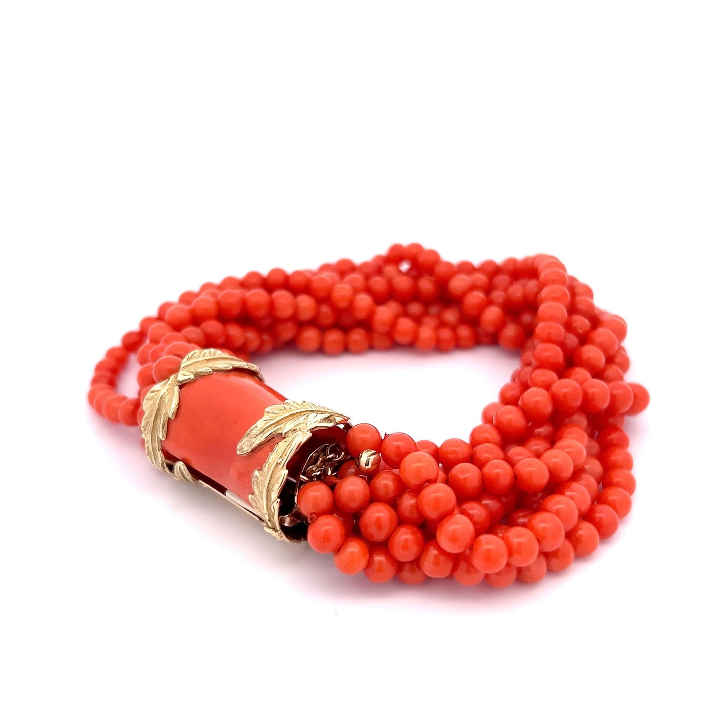 Vintage 1960's Beaded Coral Bracelet in 14k Yellow Gold