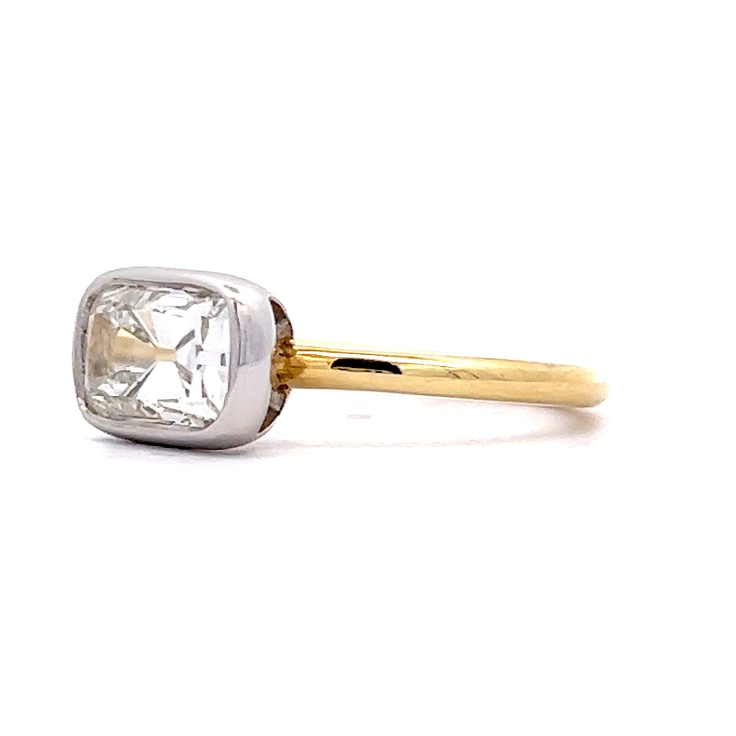 2.21 East/West Cushion Engagement Ring in Yellow Gold & Platinum