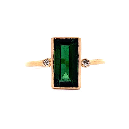 2.15 Emerald Cut Green Tourmaline Engagement Ring in 18k Yellow Gold