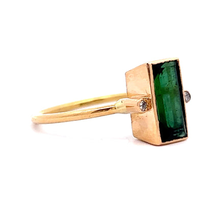 2.15 Emerald Cut Green Tourmaline Engagement Ring in 18k Yellow Gold