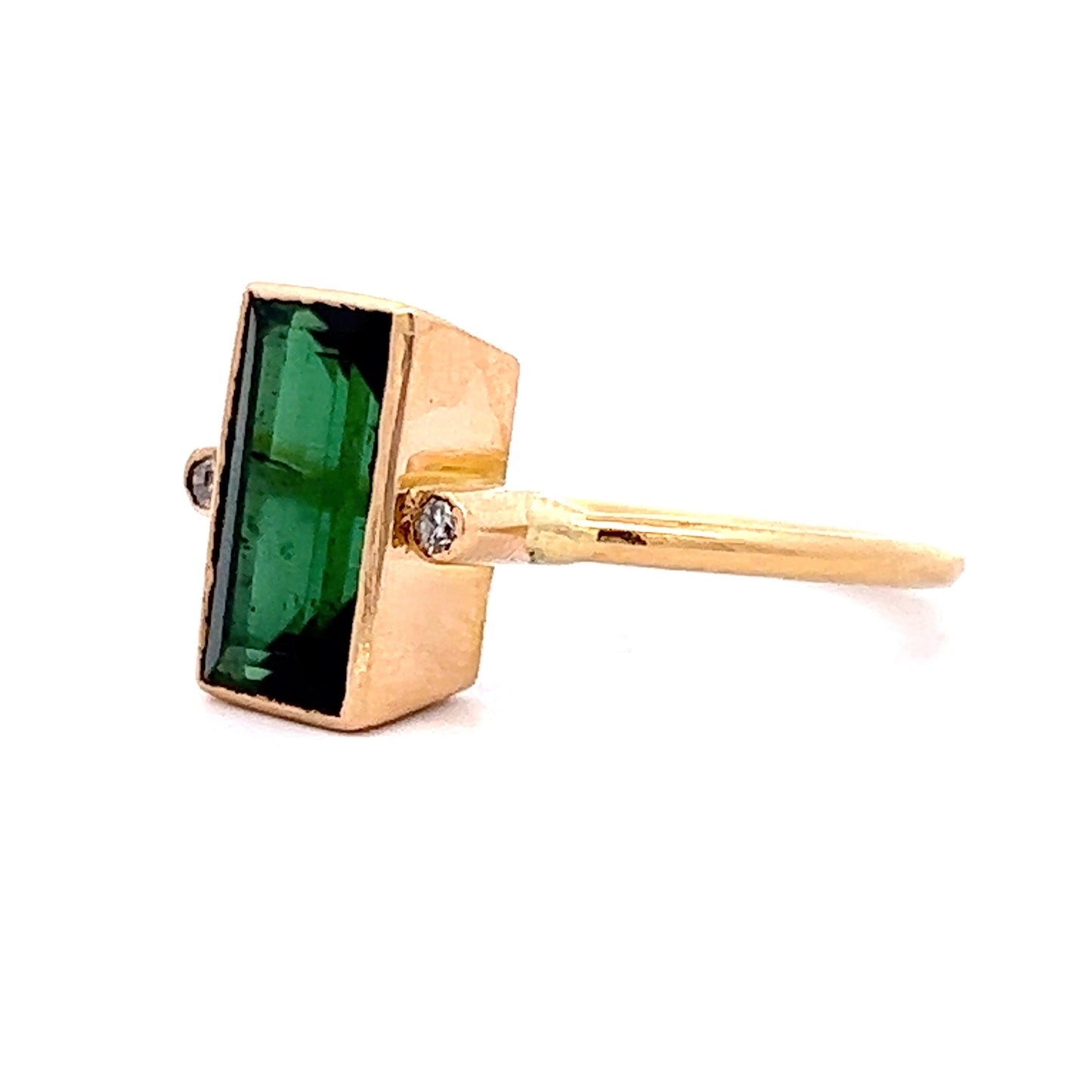 2.15 Emerald Cut Green Tourmaline Engagement Ring in 18k Yellow Gold