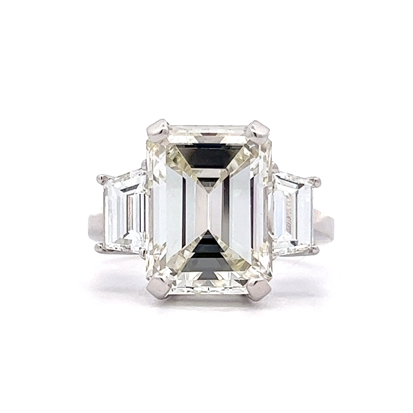 7.40 Emerald Cut Three Stone Engagement Ring in 14k White Gold