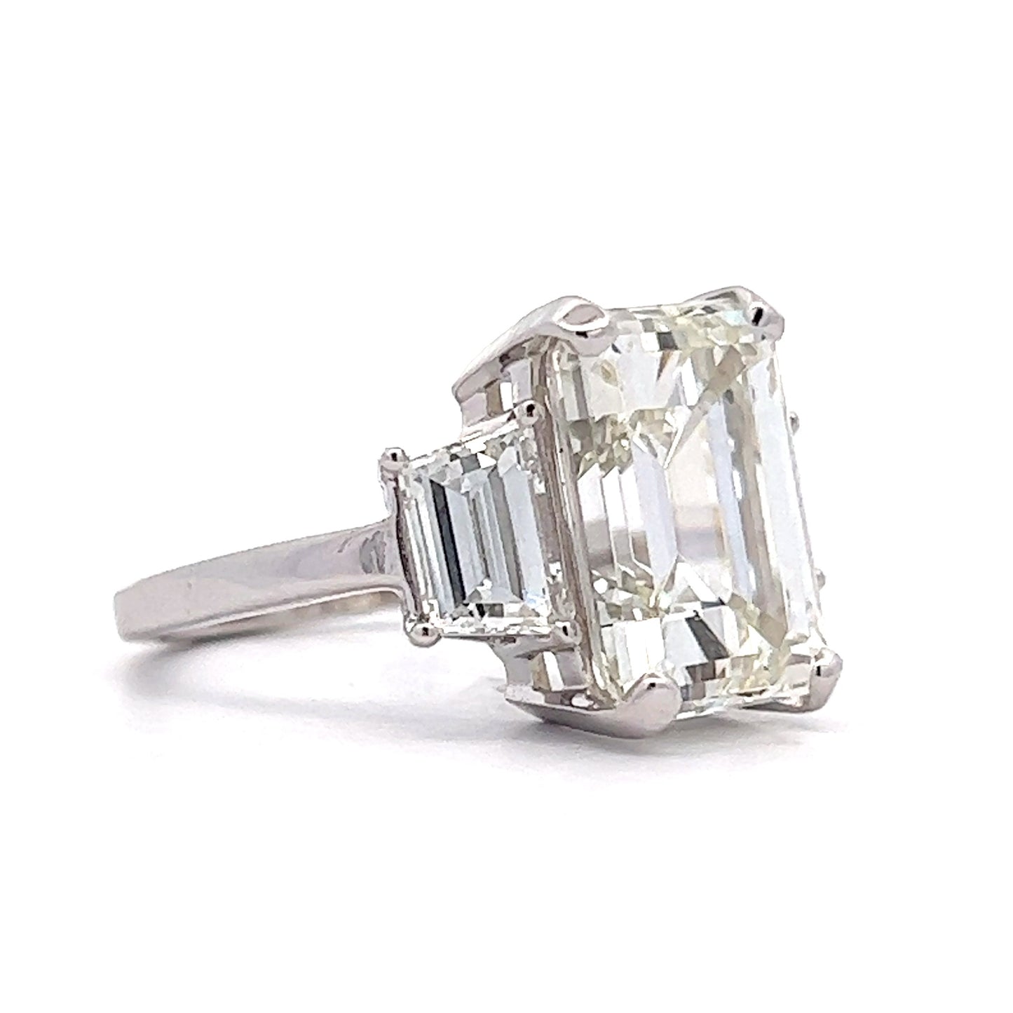 7.40 Emerald Cut Three Stone Engagement Ring in 14k White Gold