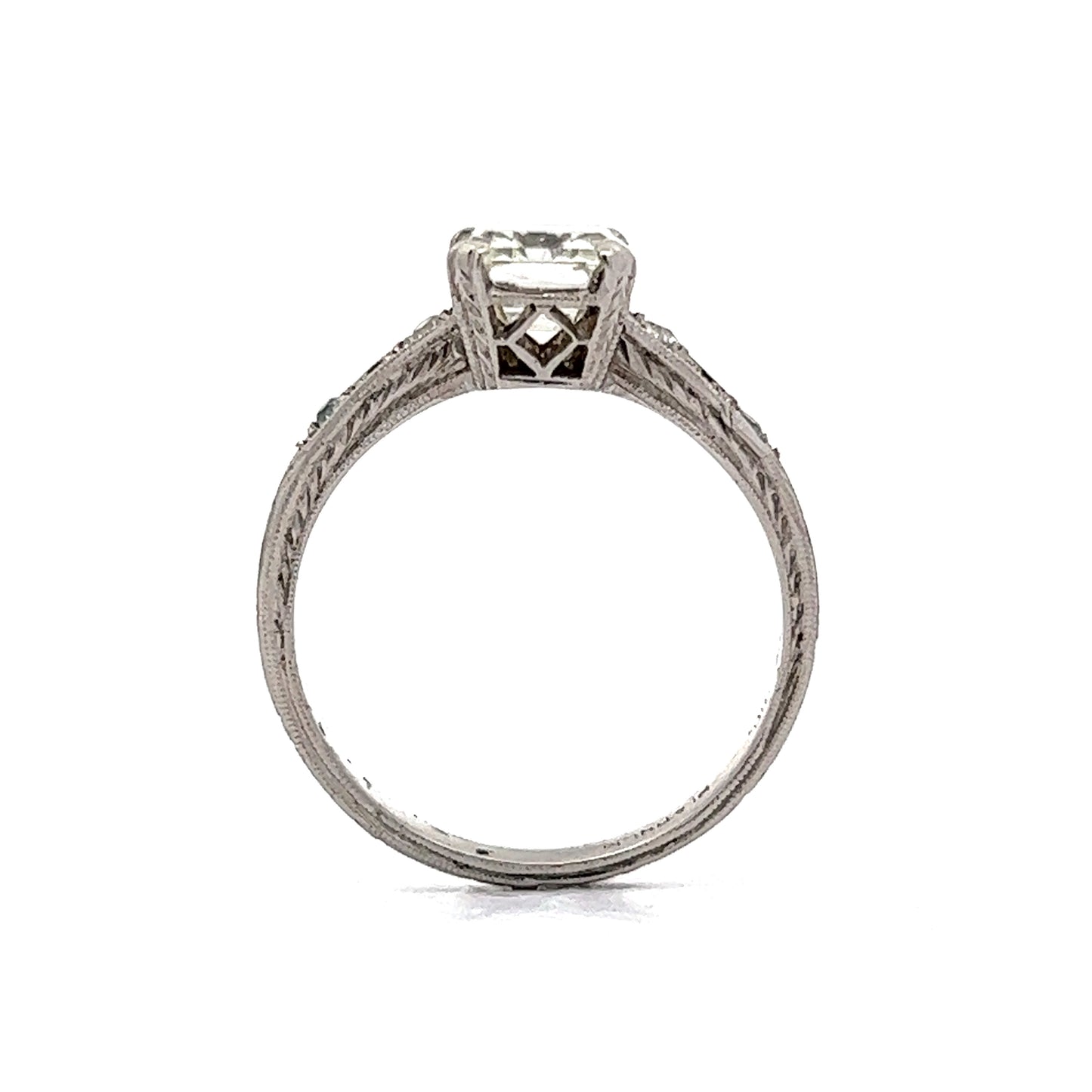 2.07 Vintage Art Deco Emerald Cut Diamond Engagement Ring in Platinum