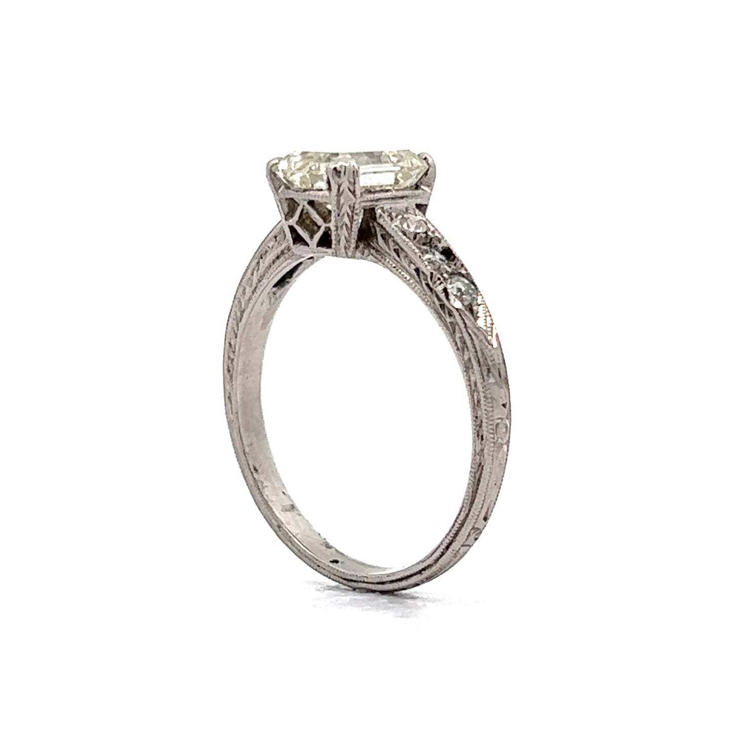 2.07 Vintage Art Deco Emerald Cut Diamond Engagement Ring in Platinum
