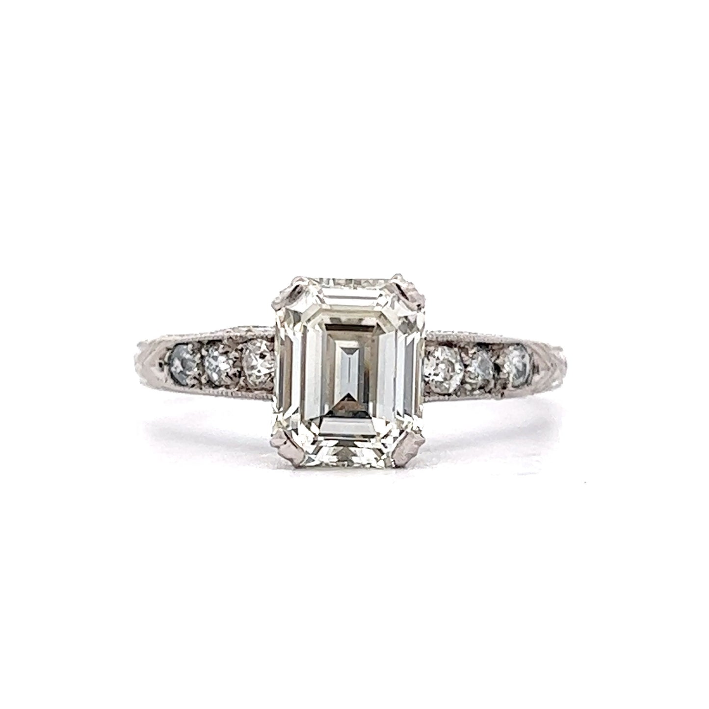 2.07 Vintage Art Deco Emerald Cut Diamond Engagement Ring in Platinum