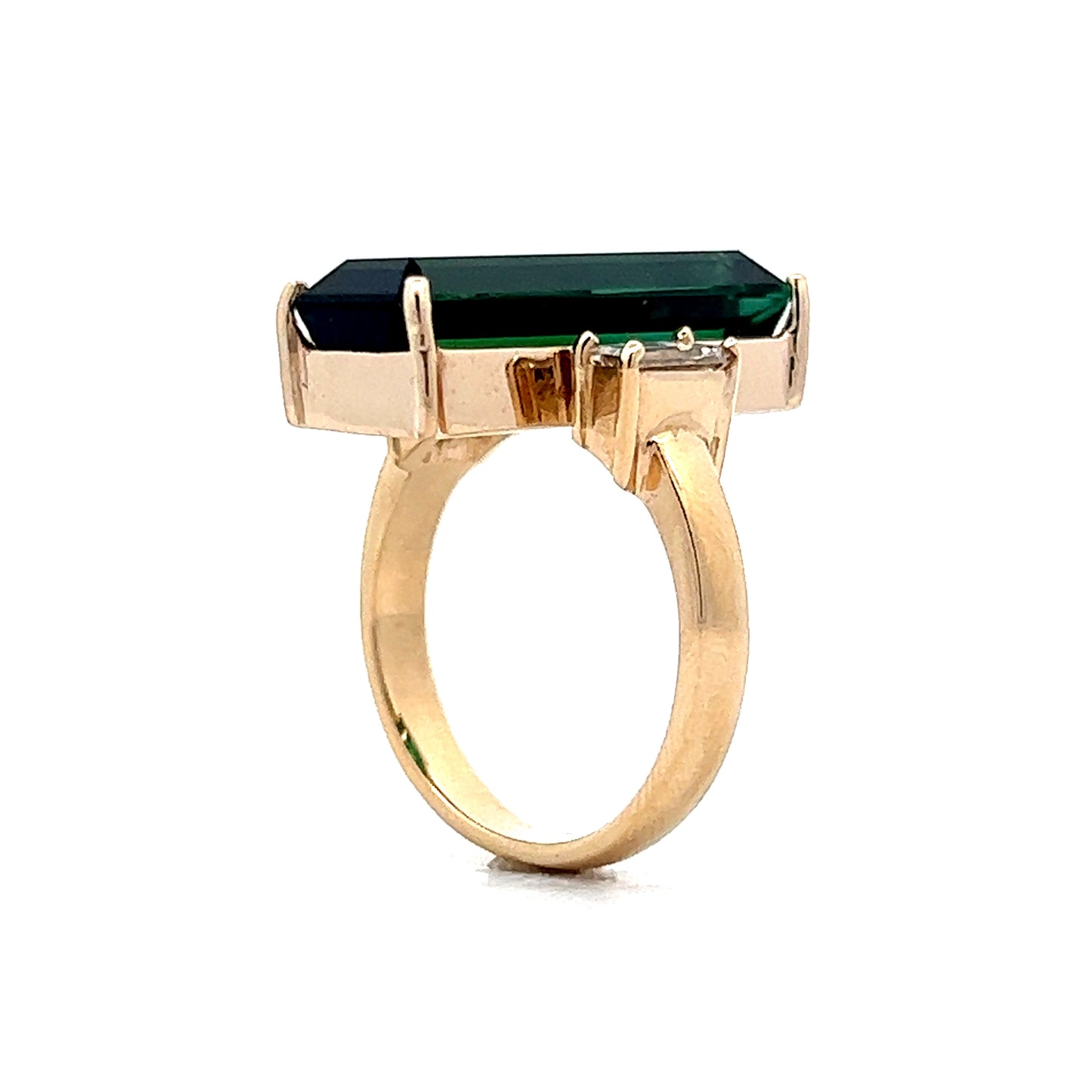 7.78 Emerald Cut Tourmaline & Diamond Ring in 14k Yellow Gold