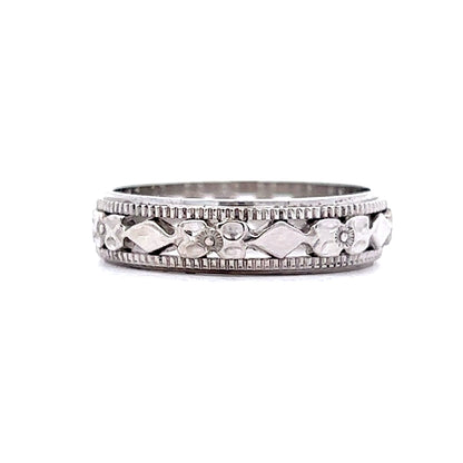 4.7mm Engraved Art Deco Wedding Band in 14k White Gold
