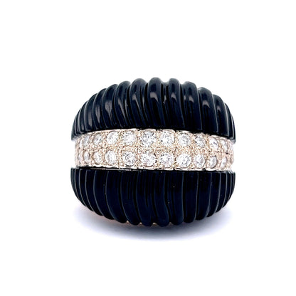 1.04 Diamond & Onyx Cocktail Ring in 14k Yellow Gold