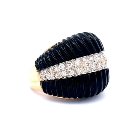 1.04 Diamond & Onyx Cocktail Ring in 14k Yellow Gold