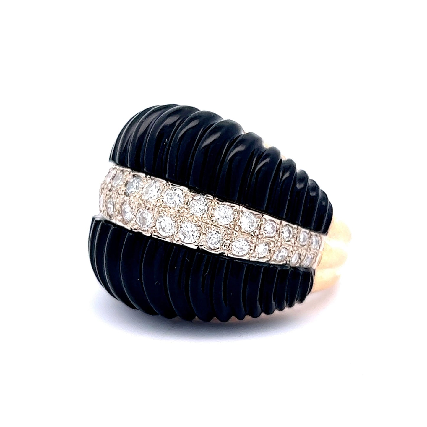 1.04 Diamond & Onyx Cocktail Ring in 14k Yellow Gold