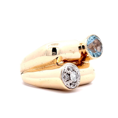 Toi Et Moi Aquamarine & Diamond Ring in 14k Yellow Gold