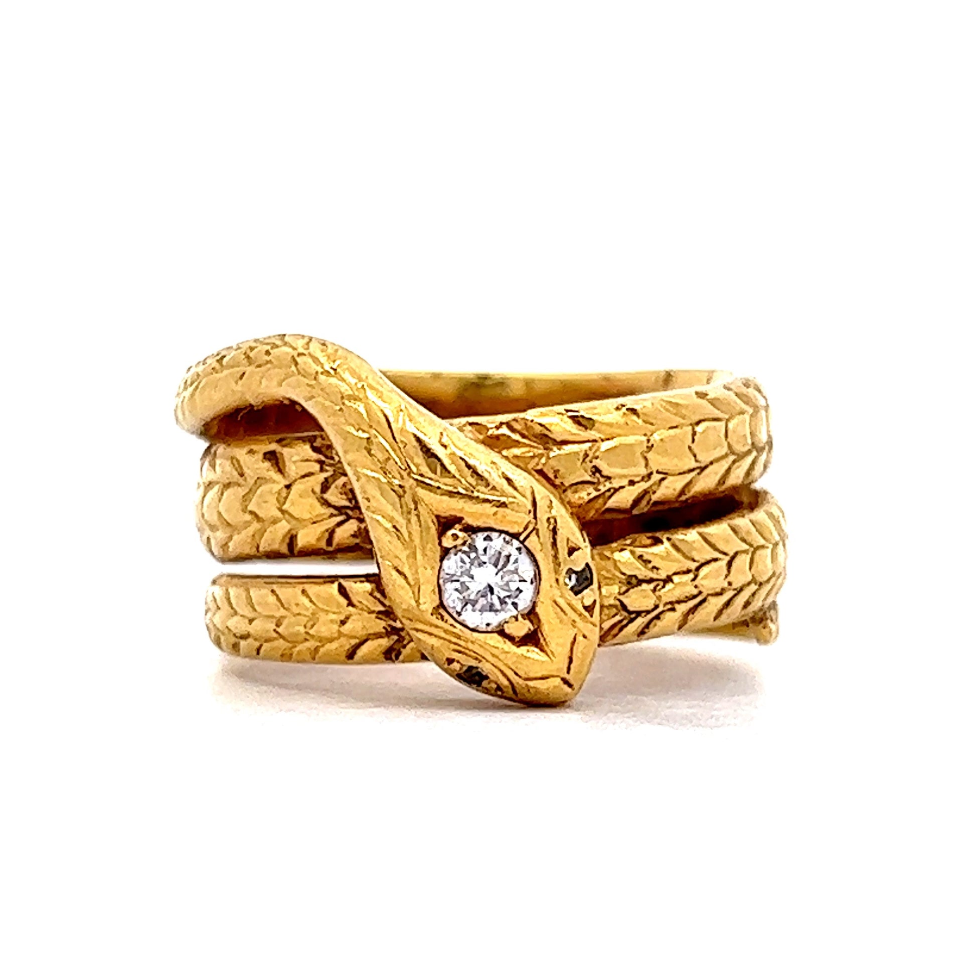 Vintage Diamond Snake Ring in 18k Yellow Gold