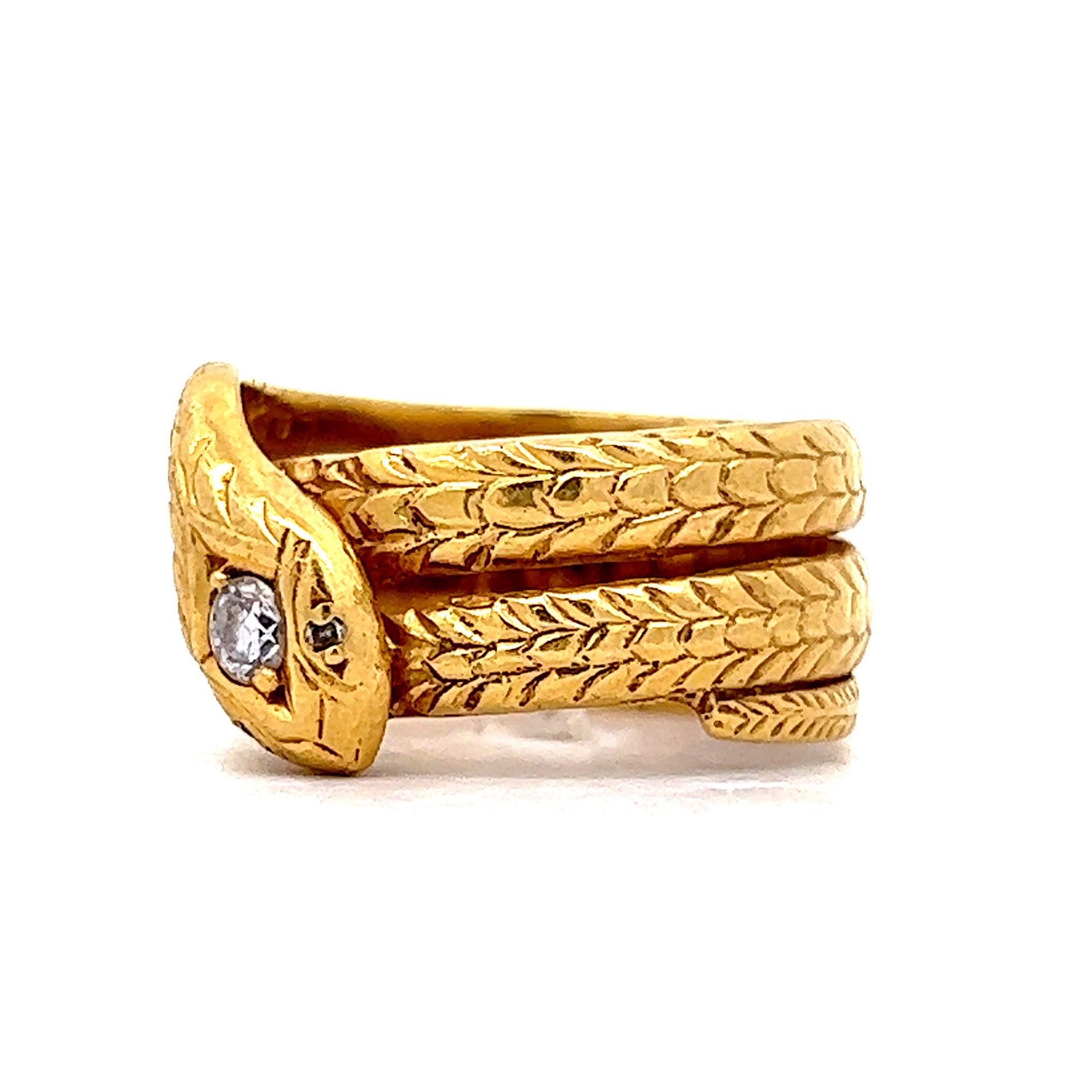 Vintage Diamond Snake Ring in 18k Yellow Gold