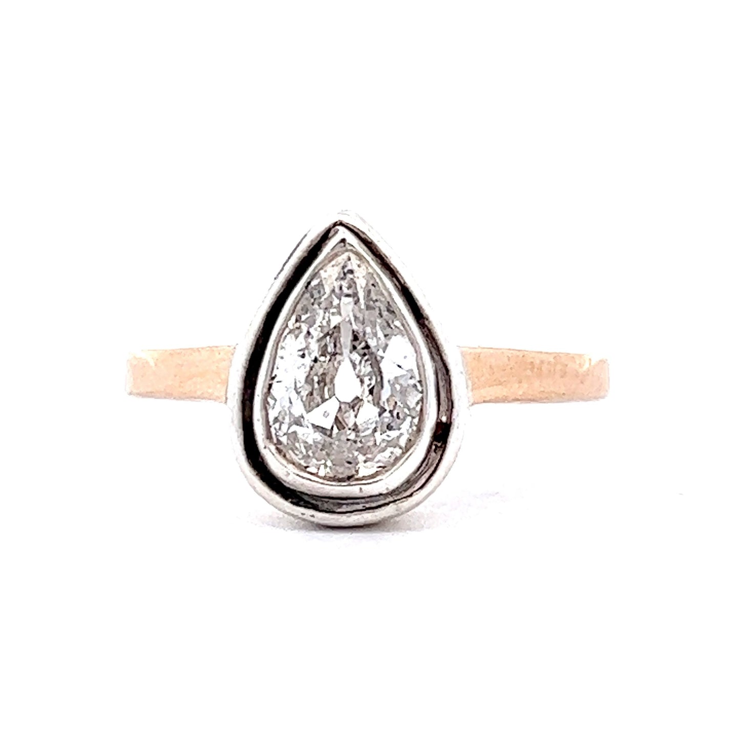 Victorian Pear Cut Diamond Engagement Ring in 14k Rose Gold & Sterling Silver