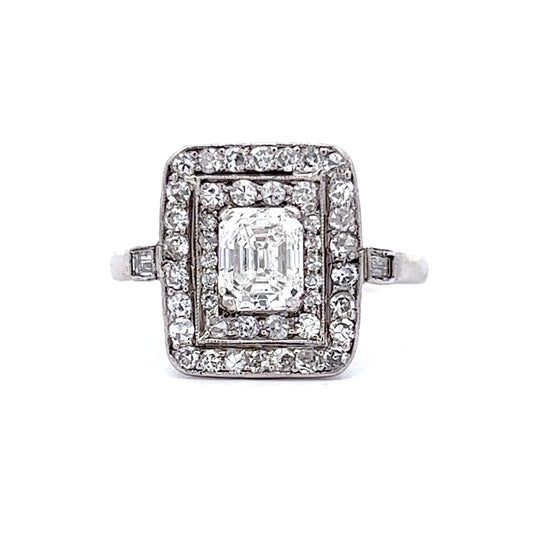 Vintage Art Deco Emerald Cut Diamond Cocktail Ring in Platinum