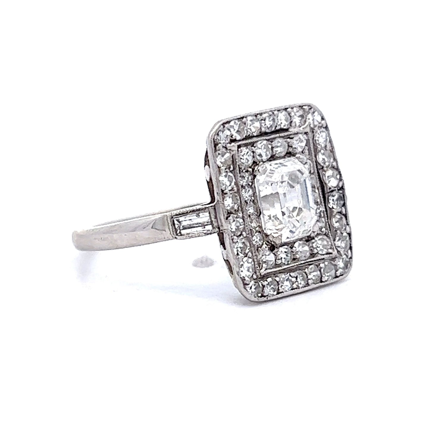 Vintage Art Deco Emerald Cut Cocktail Ring in Platinum